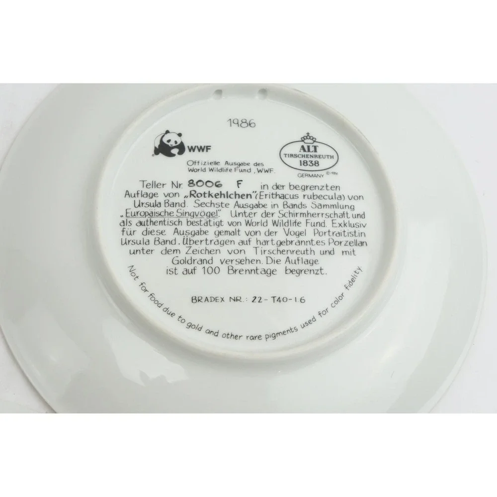 Alt Tirschenreuth WWF Bird Collector Plates 1986 Ursula Band Set of 3 Good